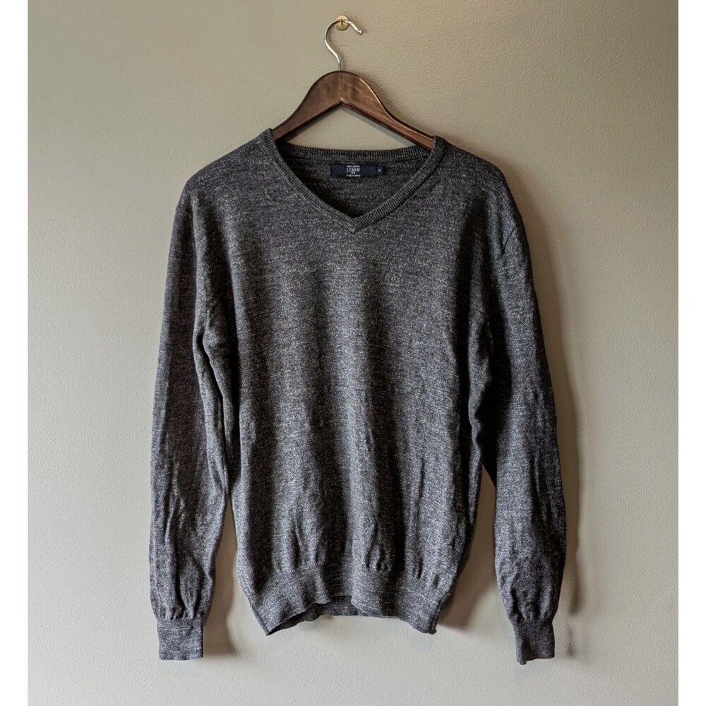 J. Crew Mens Medium Dark Charcoal Gray V-Neck Sweater Cotton Pullover Jumper